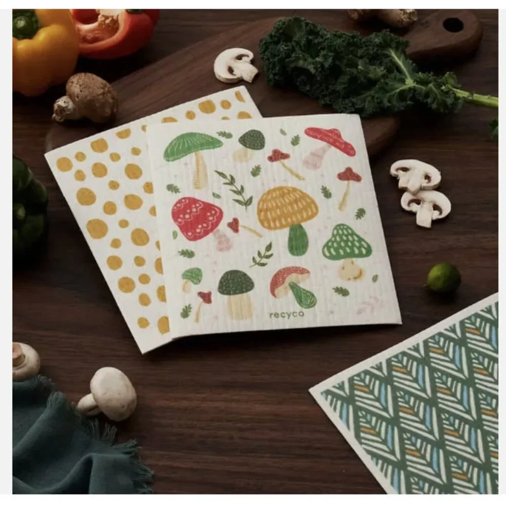 Swedish Dishcloth 12-piece Set-mushroom patterns